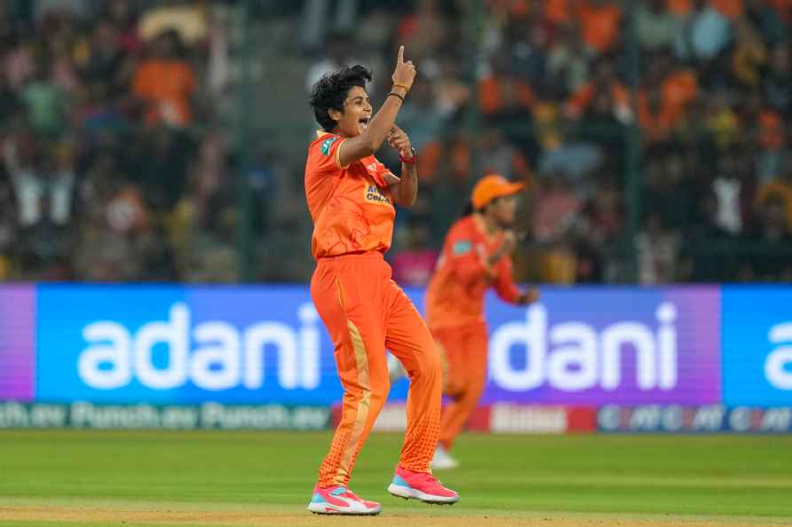 Bengaluru: Gujarat Giants' Meghna Singh celebrates after taking ...