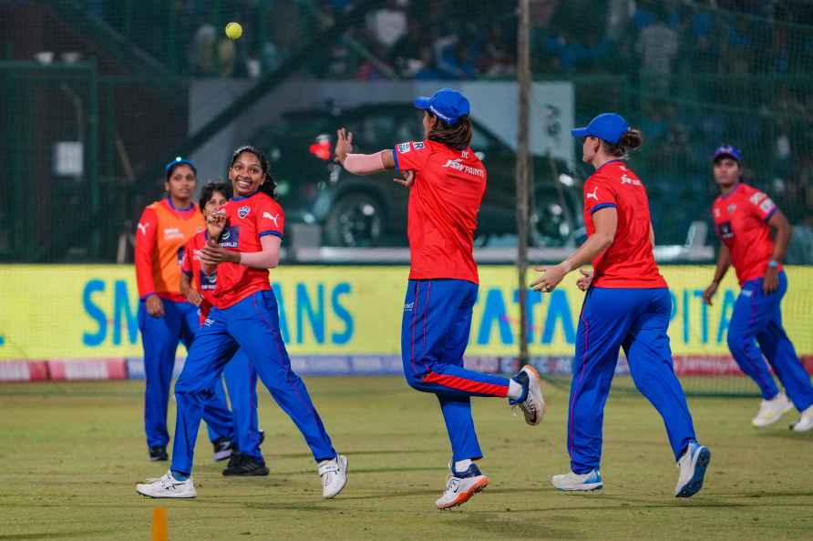 New Delhi: Delhi Capitals players before the start of the Women'...