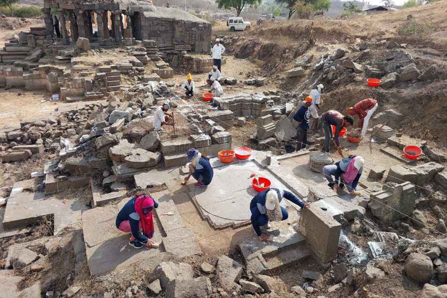 Temple bases found during excavation in Ambajogai