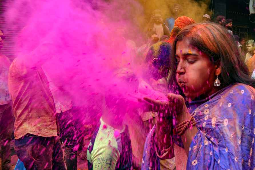 Hyderabad: Youngsters celebrate 'Holi' in Hyderabad, Monday, March...