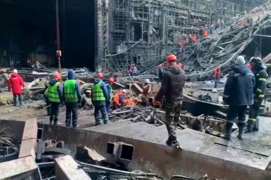 Rescuers at Crocus City Hall in Russia