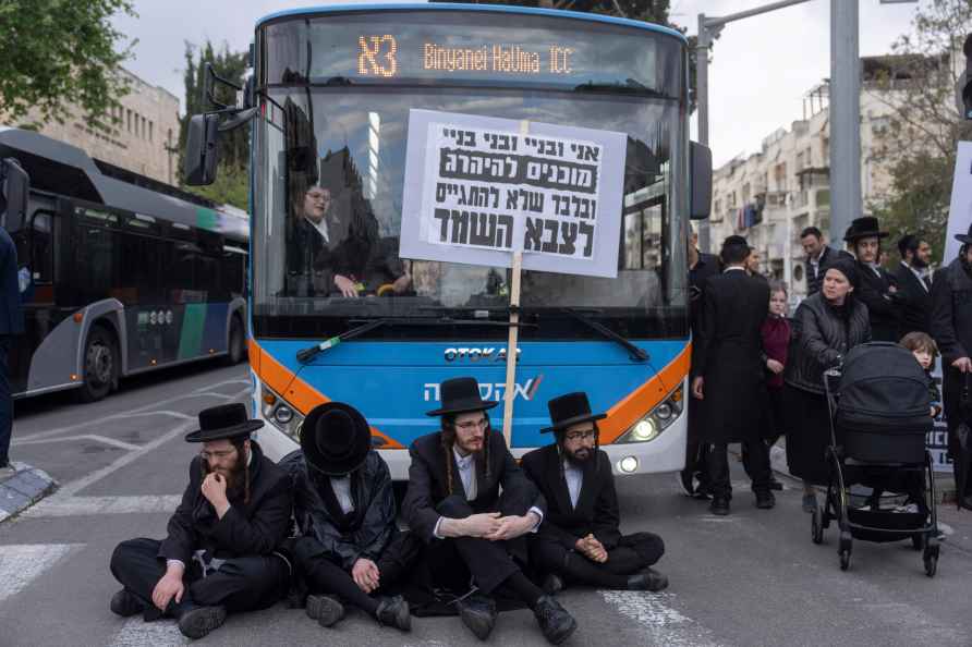 Ultra-Orthodox Jewish men protest in Israel