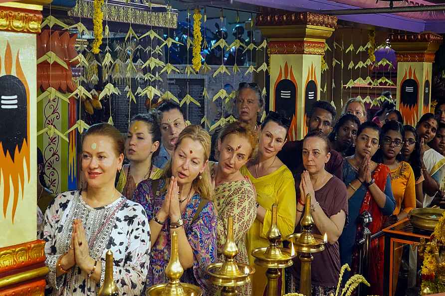 Foreign devotees at Azhimala Shiva temple