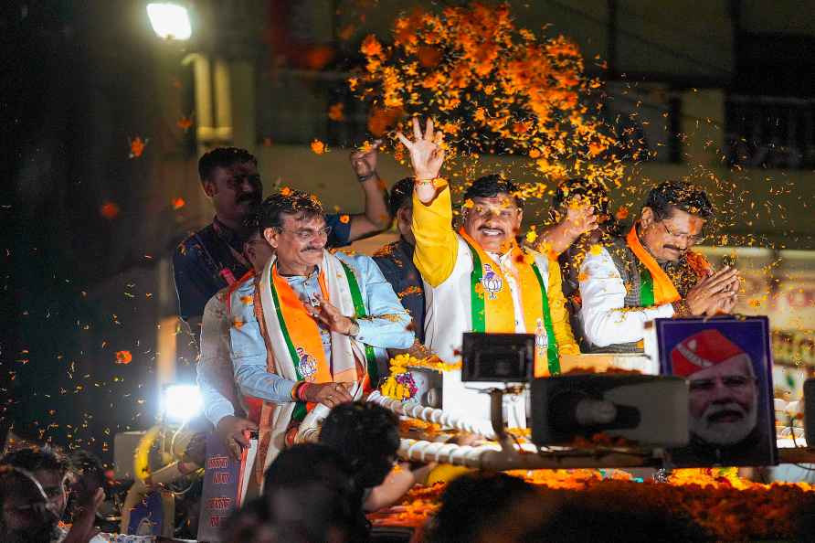 Panna: Madhya Pradesh Chief Minister Mohan Yadav during a road show...