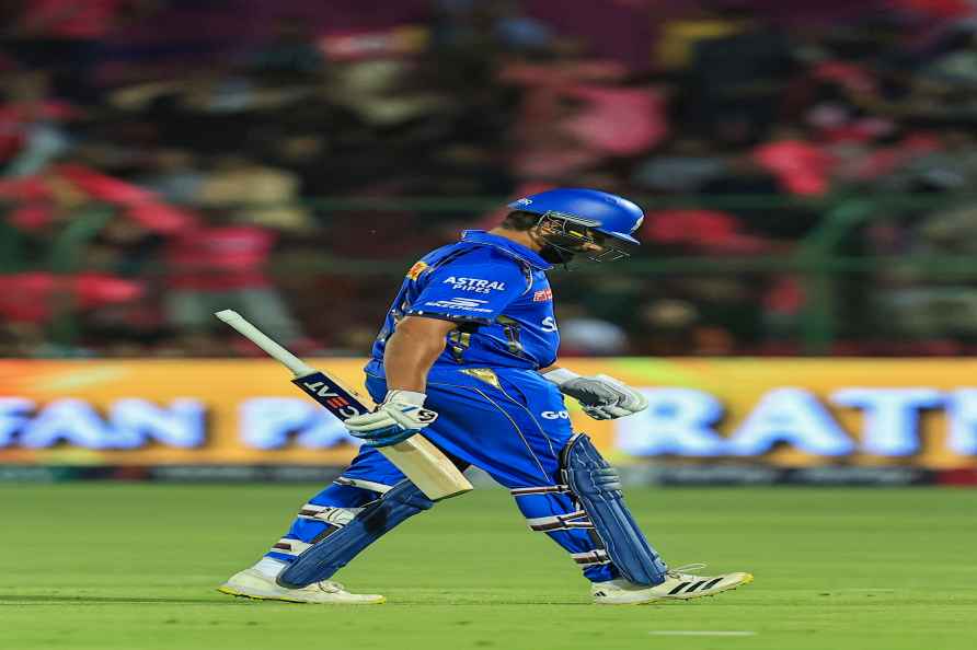 Jaipur: Mumbai Indians batter Rohit Sharma walks off the field after...