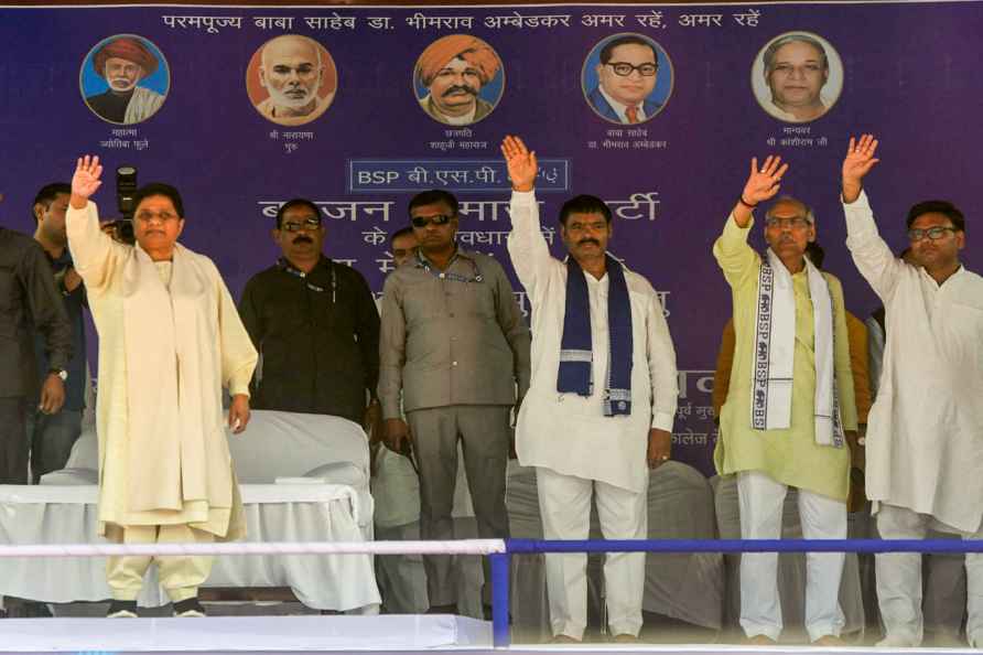 Aligarh: BSP chief Mayawati during a public meeting for Lok Sabha...