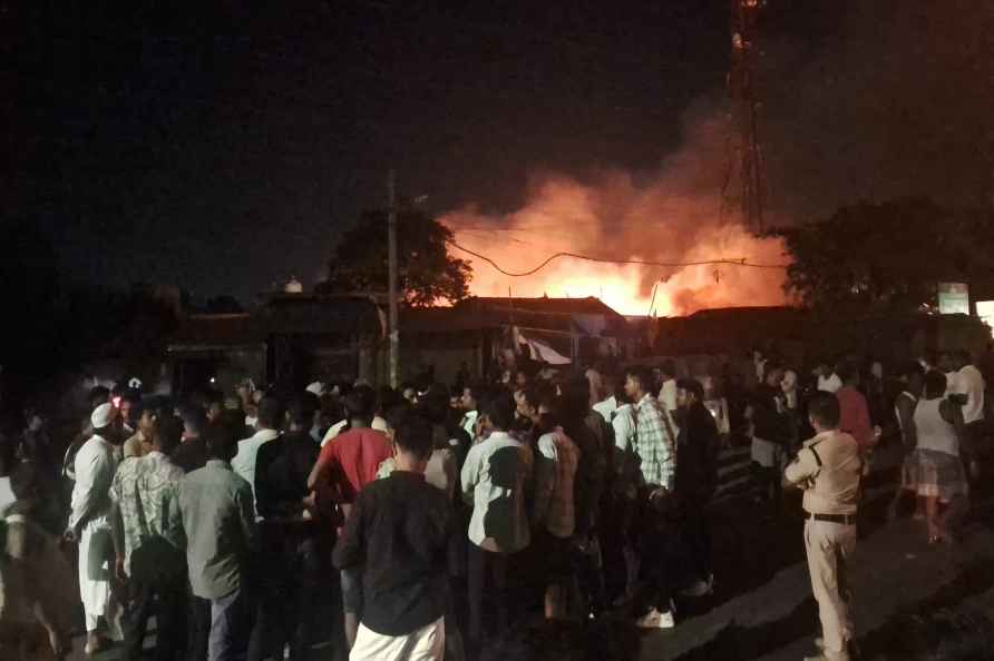 Purnea: People gather after a massive fire broke out at a wholesale...