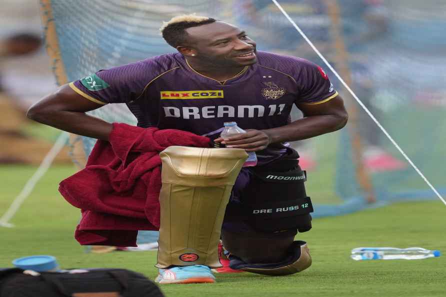 Mumbai: Kolkata Knight Riders player Andre Russell during a practice...