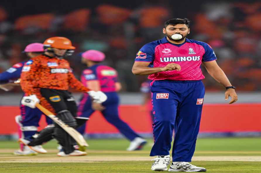 Hyderabad: Rajasthan Royals bowler Avesh Khan during the IPL 2024...