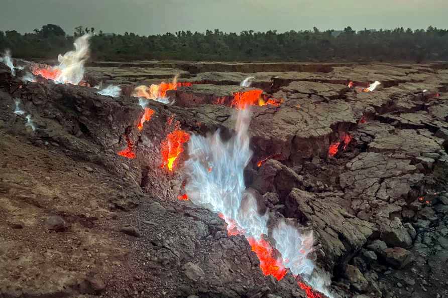 Ranchi: Flames rise out of the coal mine after a fire in Khalari...