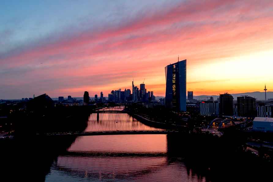 Sun sets behind the European Central Bank