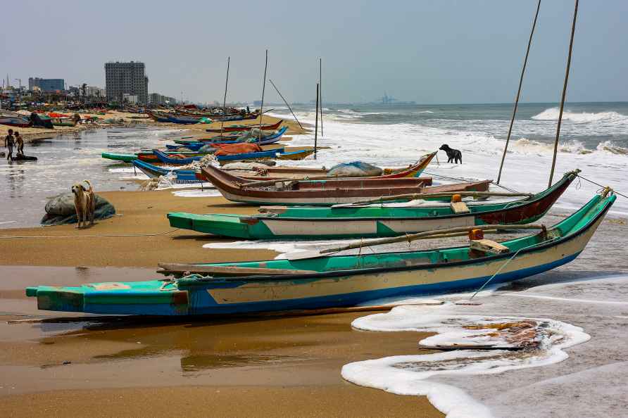 Boats anchored at Marina beach