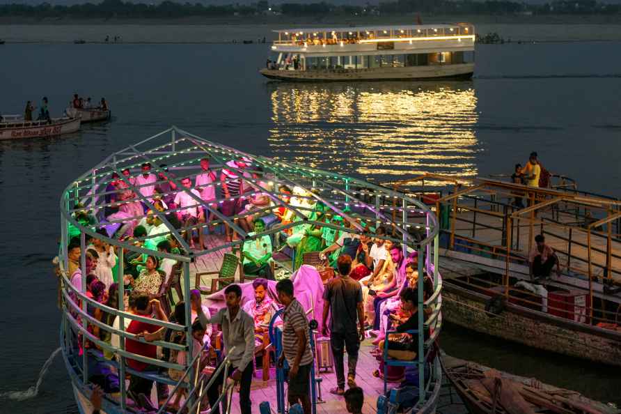 People take boat ride at Assi Ghat