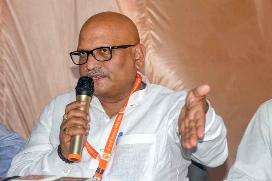 Varanasi: Congress leader Ajay Rai addresses a press conference, ...