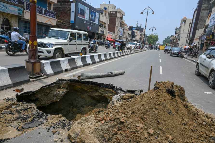 Damaged road in Ayodhya