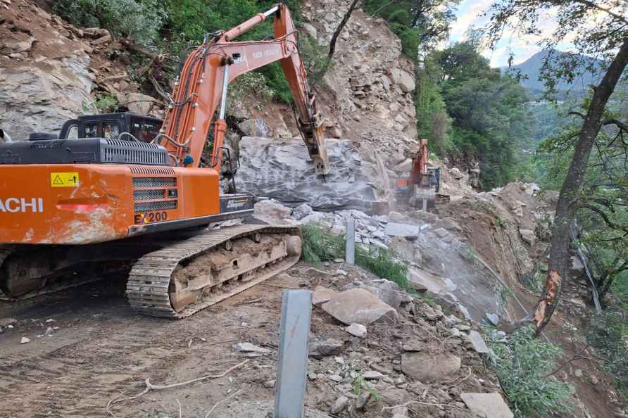 Stones and boulders on road after landslide