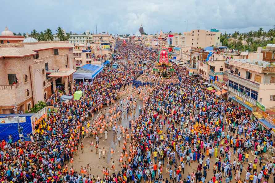 Puri: Devotees gather around the chariots of Lord Jagannath, Lord...