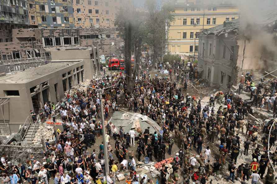 Rescuers and volunteers clean up the rubble and search for victims...