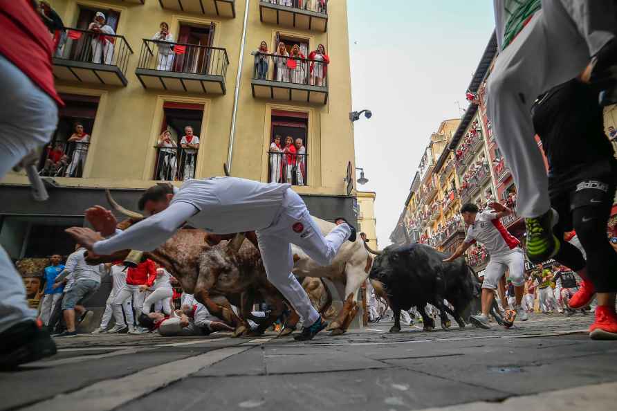 Revelers run with bull