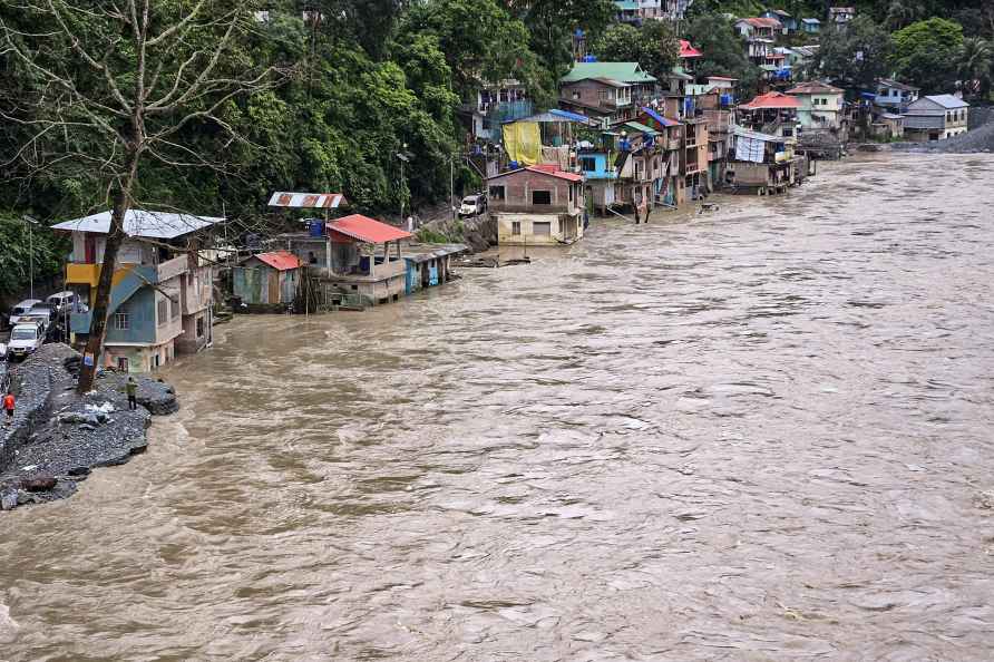 Gangtok: Flooded Teesta Bazaar area along the swollen Teesta river...