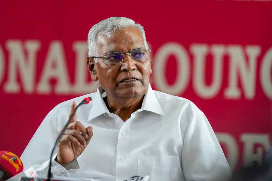 D Raja addresses media