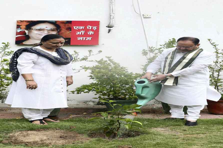 JP Nadda plants a sapling at his residence