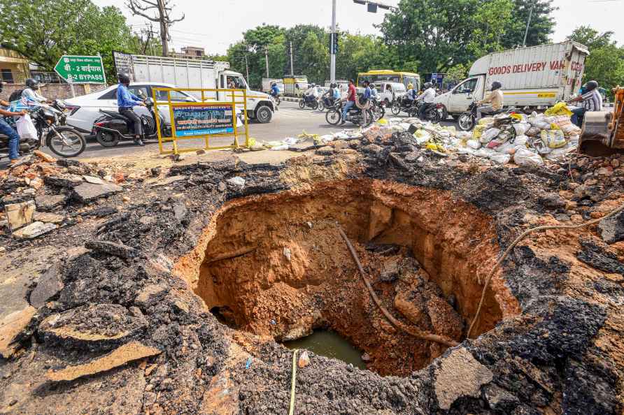 Road caves-in in Jaipur after rains