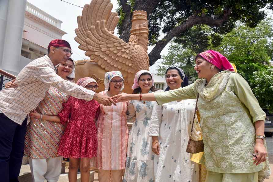 Hyderabad: Parsi people greet each other at a fire temple on the...