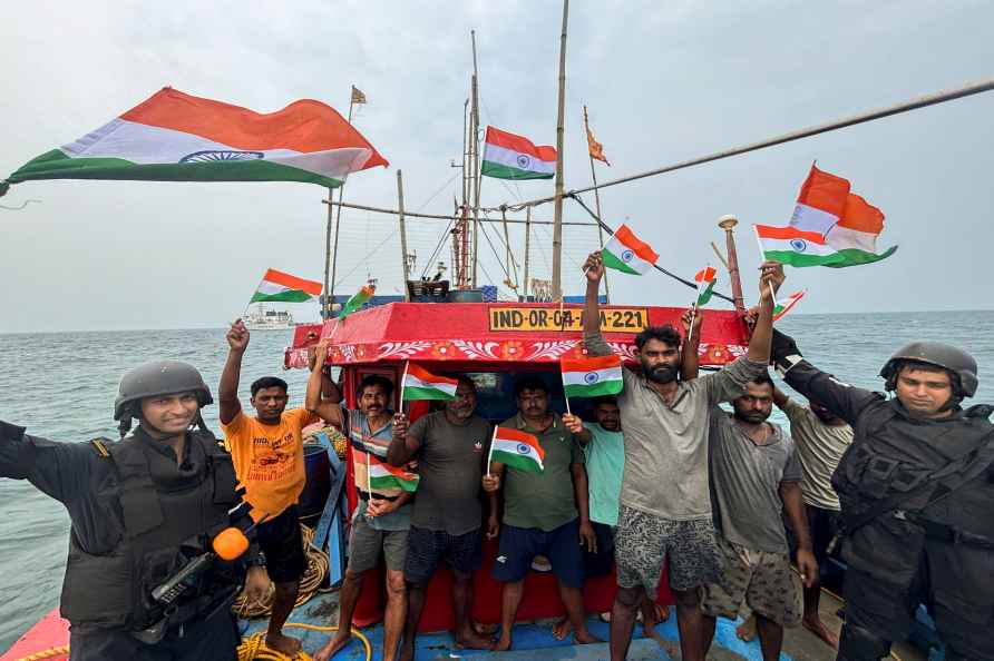 Indian Coast Guard men celebrate I-Day