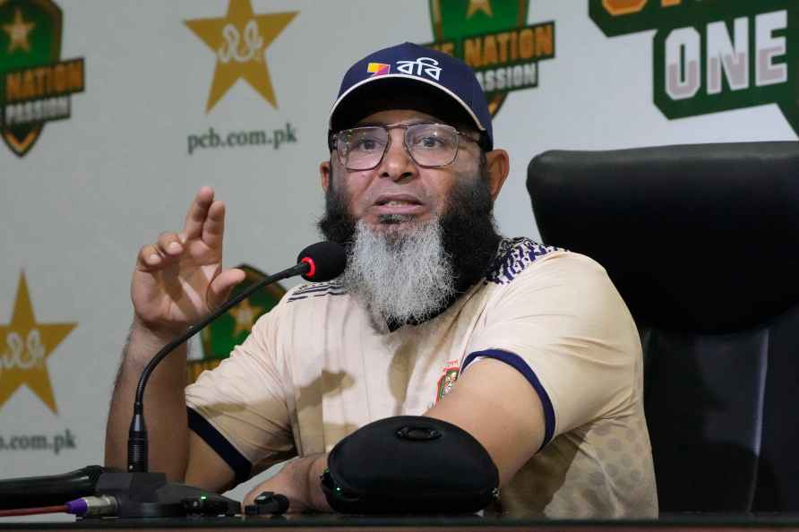 Bangladesh spin bowling coach Mushtaq Ahmed speaks during a press...