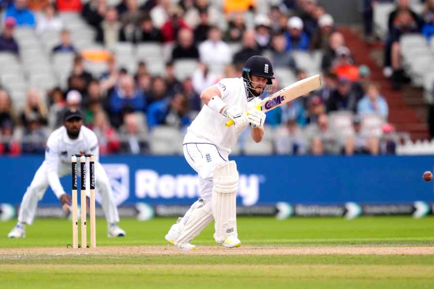 England's Ben Duckett bats on day two of the First Test match between...