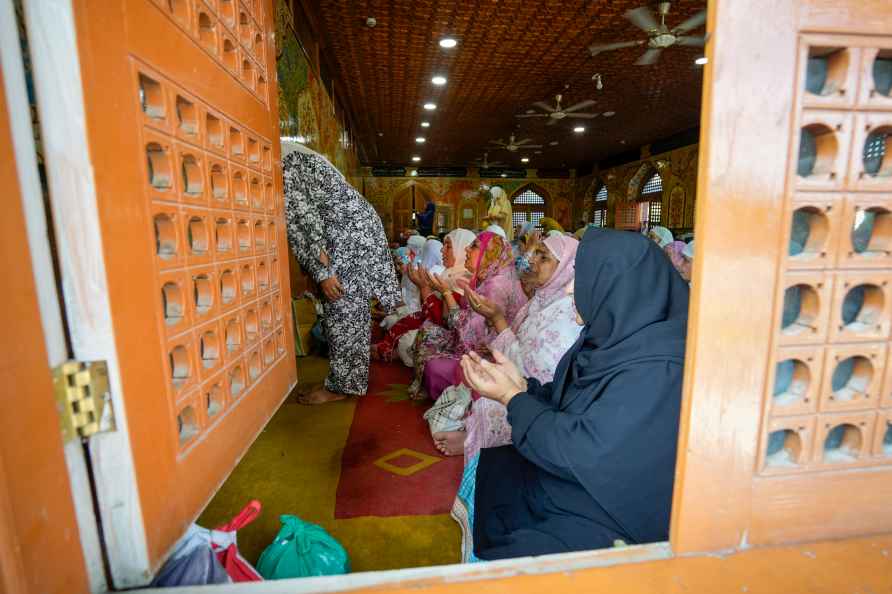 Srinagar: Devotees pray at the shrine of Naqshband Sahib during ...