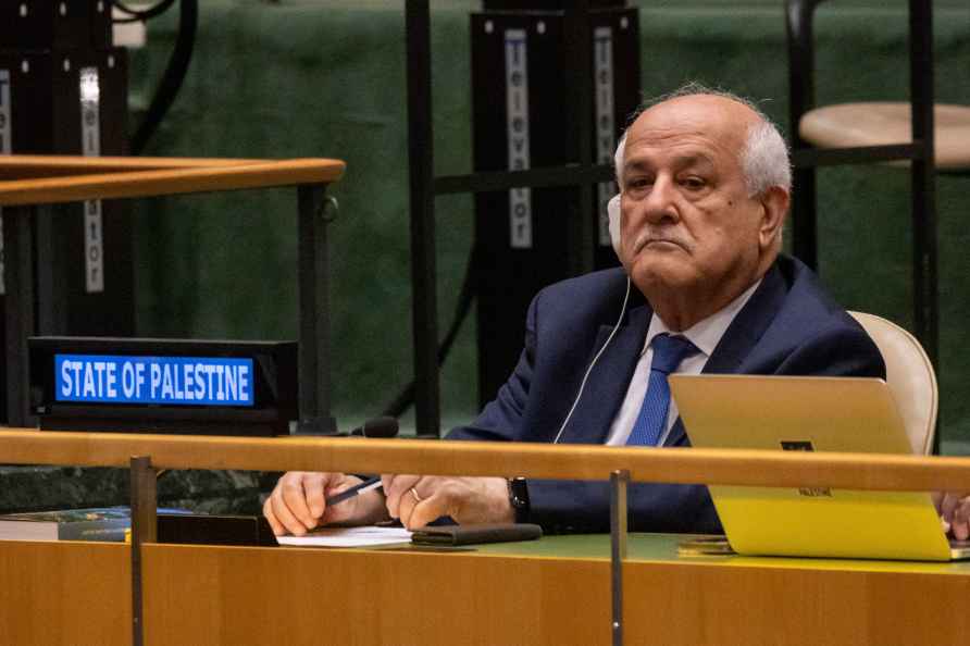 Riyad Mansour, Palestinian Ambassador to the United Nations, attends...