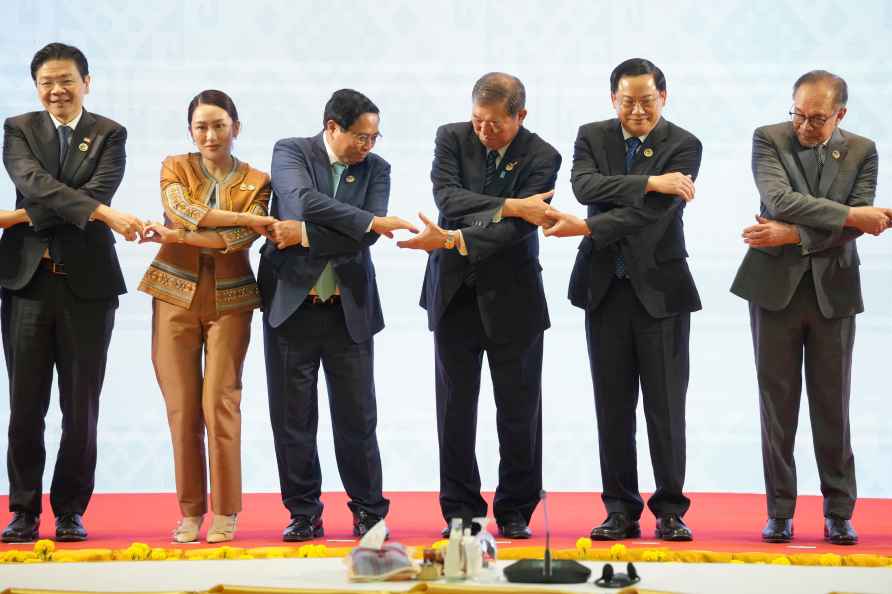 From left, Singapore's Prime Minister Lawrence Wong, Thailand's ...